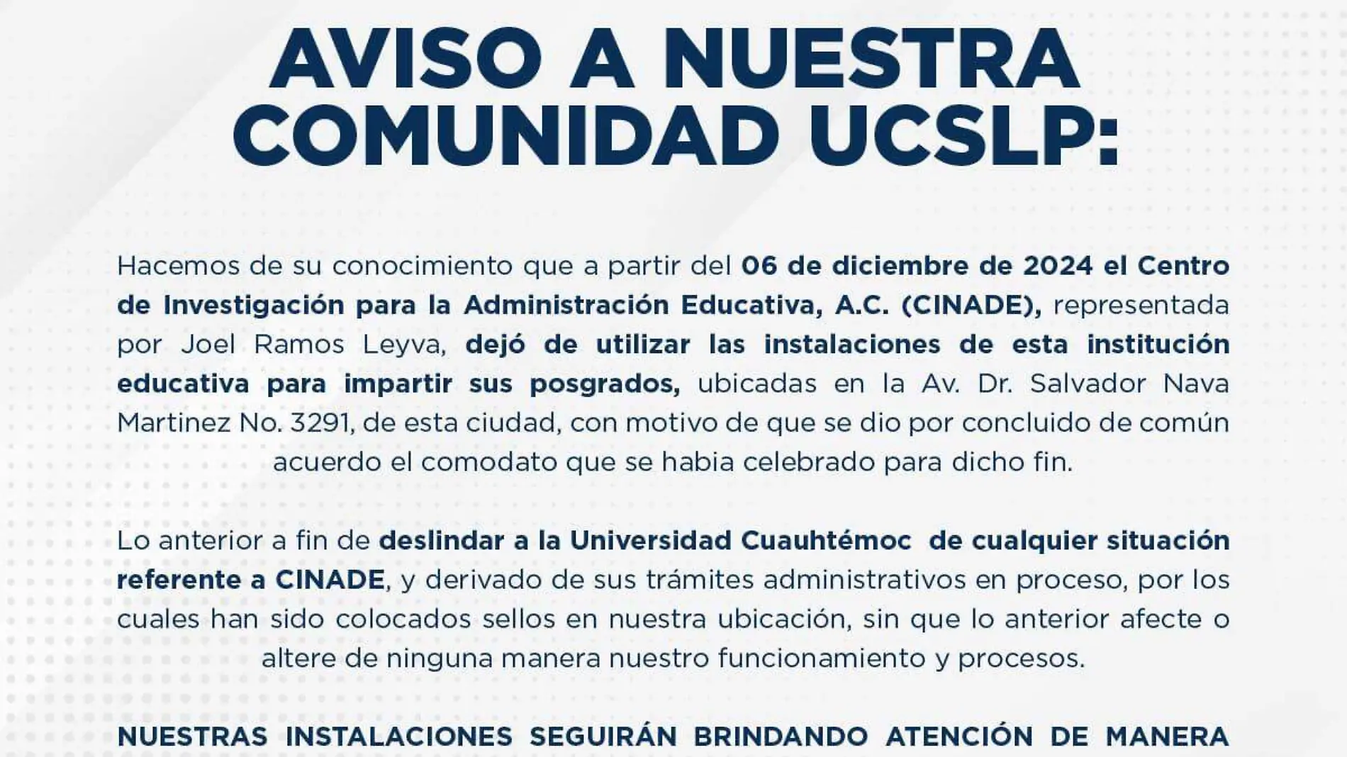 Universidad Cuauhtémoc emite alerta